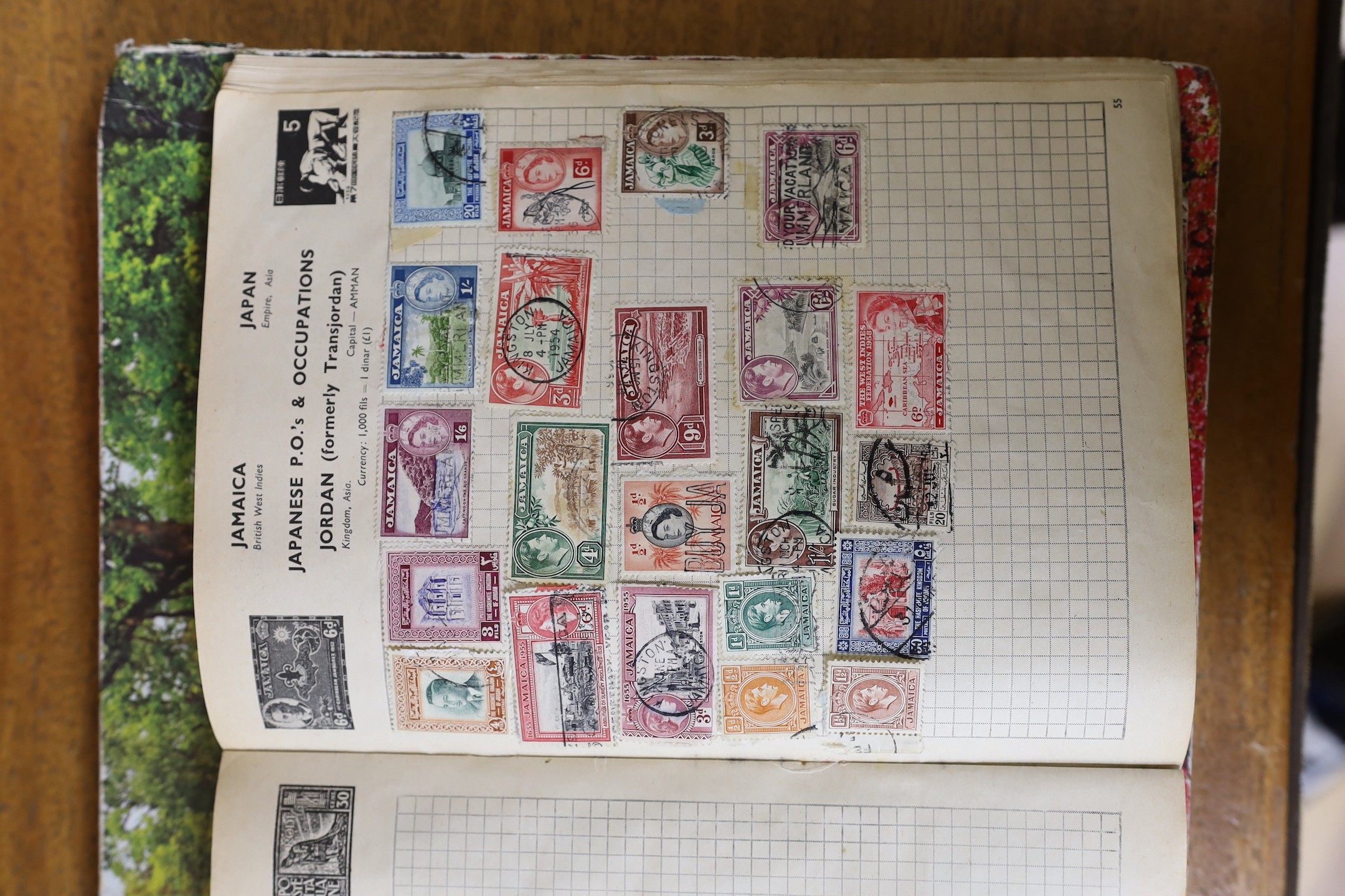 Six albums of World stamps and a box of loose stamps